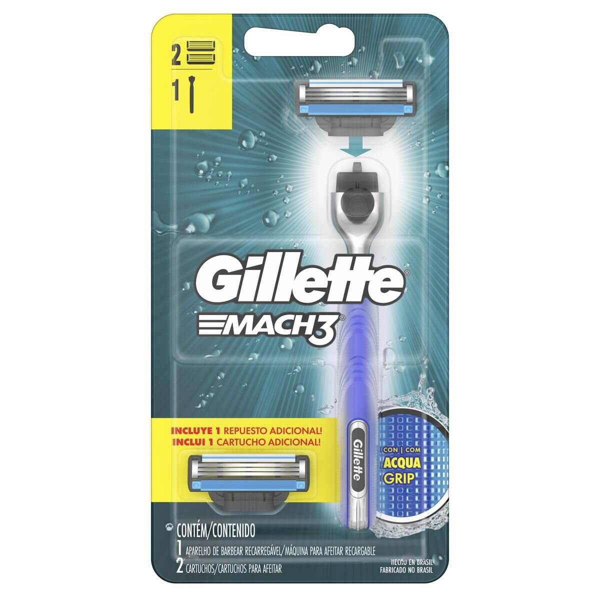 Aparelho de Barbear Gillette Mach3 Acqua Grip + 2 Cargas 1 Unidade