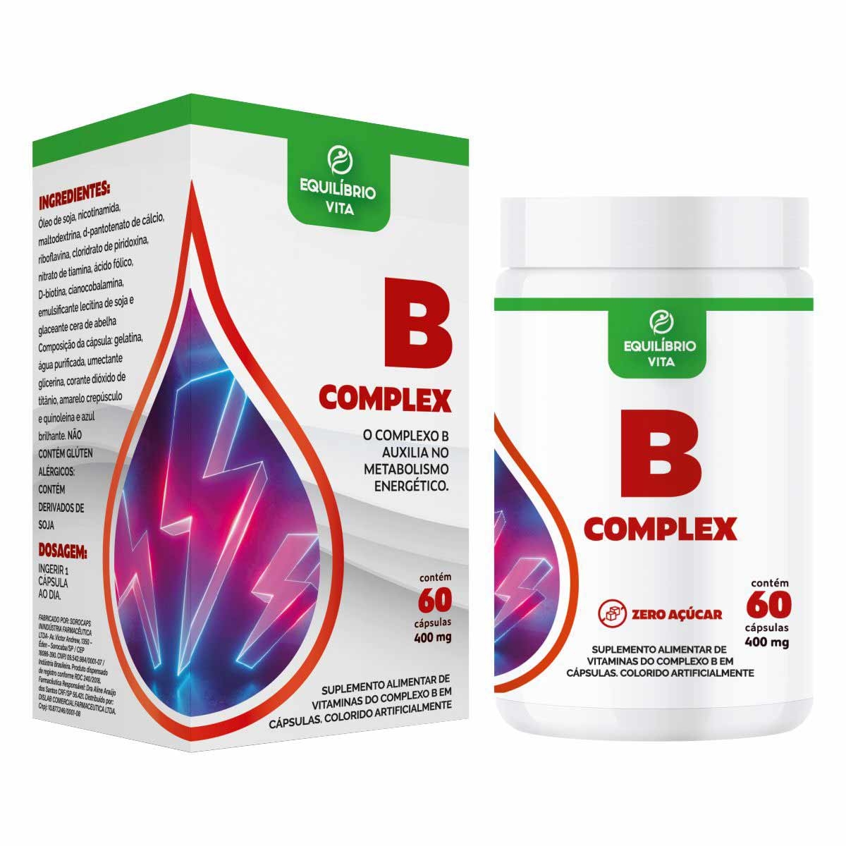 Suplemento Alimentar B Complex 400MG Equilíbrio Vita Com 60 Cápsulas ...