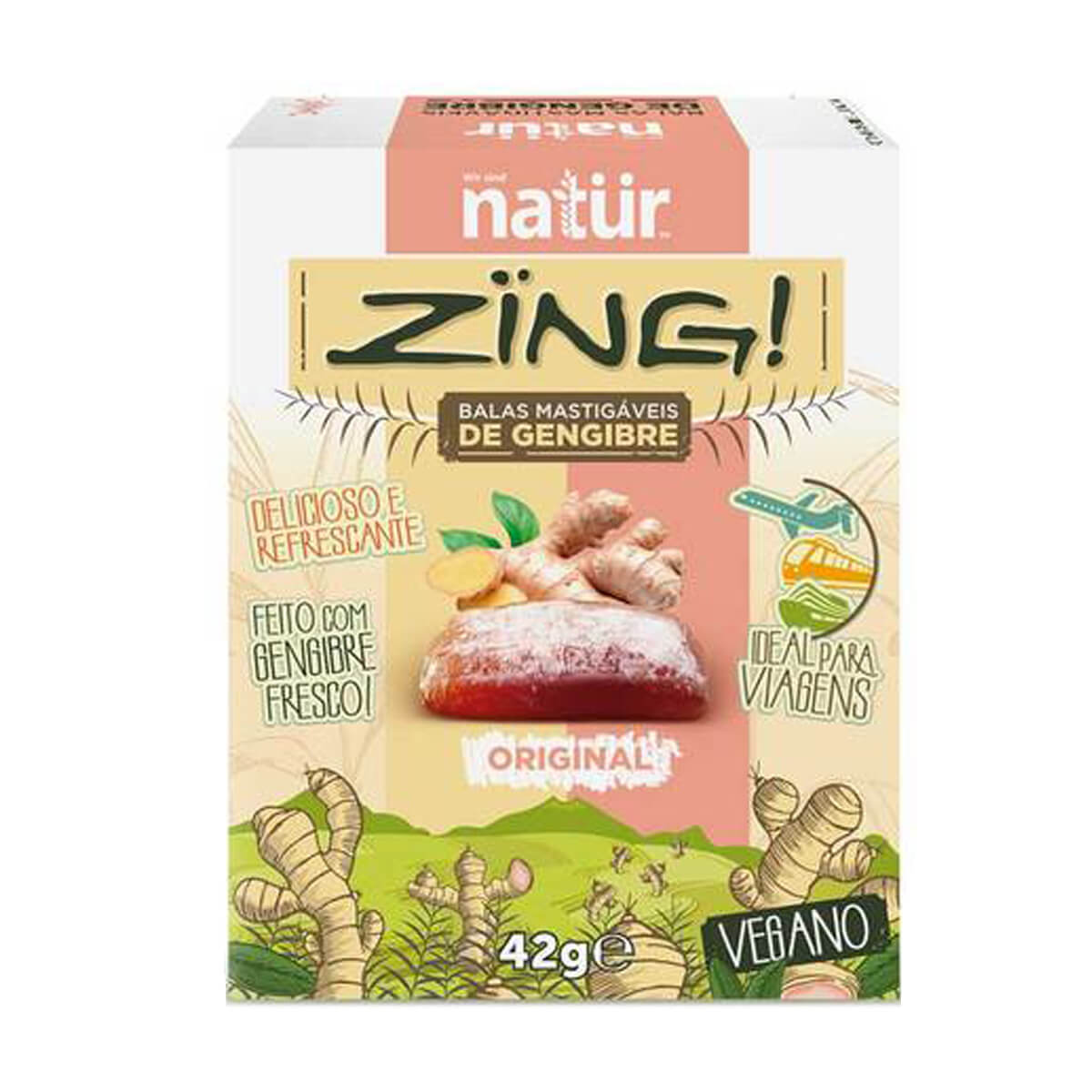 Bala Vegana de Gengibre Natur Zing Original com 42g
