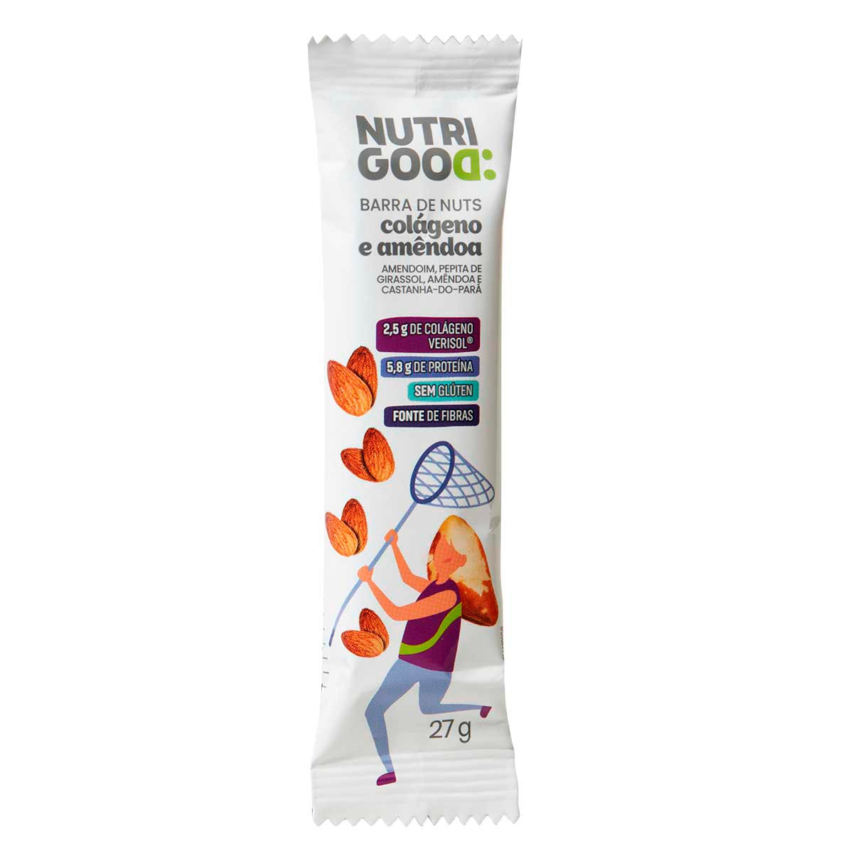 BARRA DE NUTS NUTRIGOOD COM COLÁGENO VERISOL E AMÊNDOA COM 27G