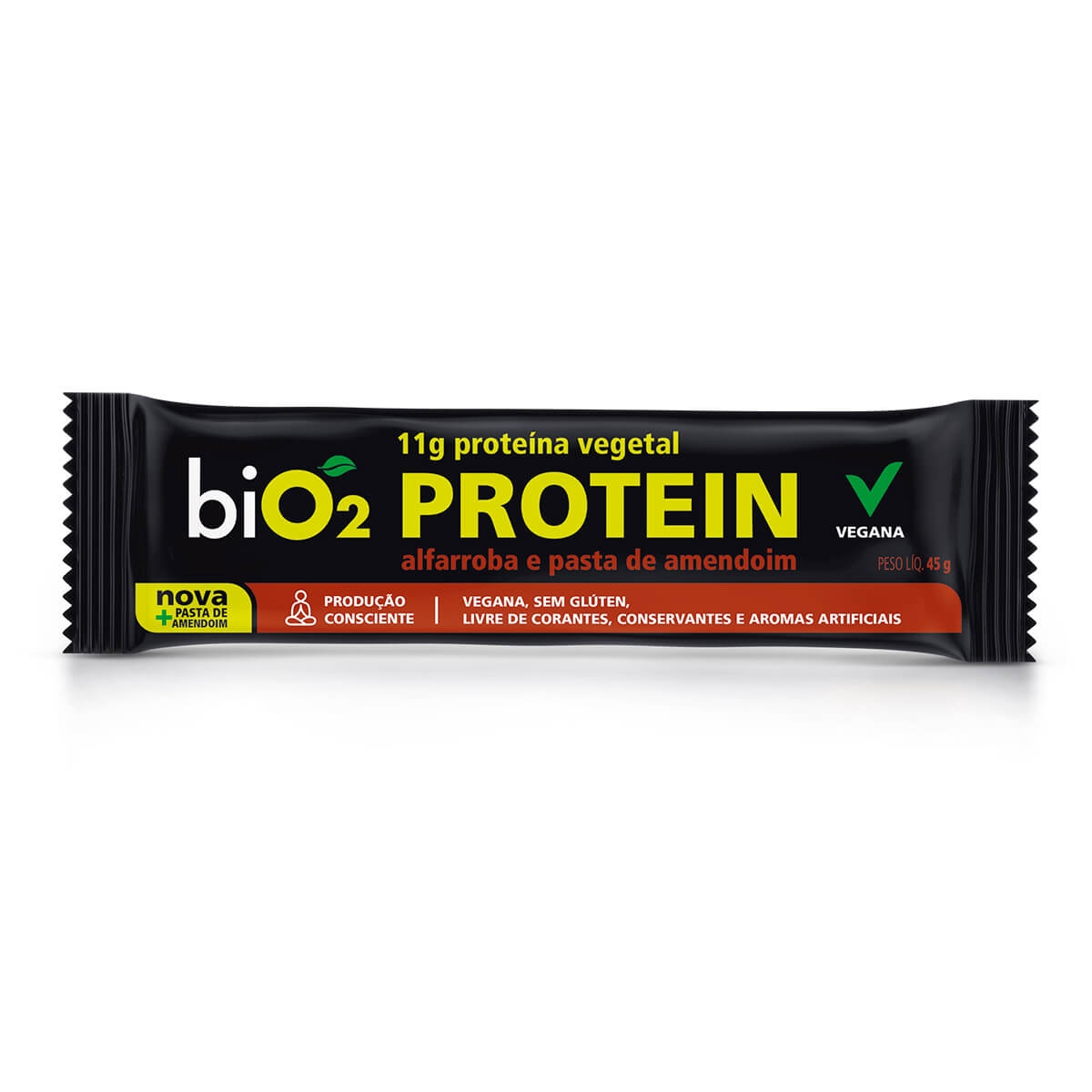 Barra de Proteína Vegana biO2 Protein Alfarroba e Pasta de Amendoim 45g