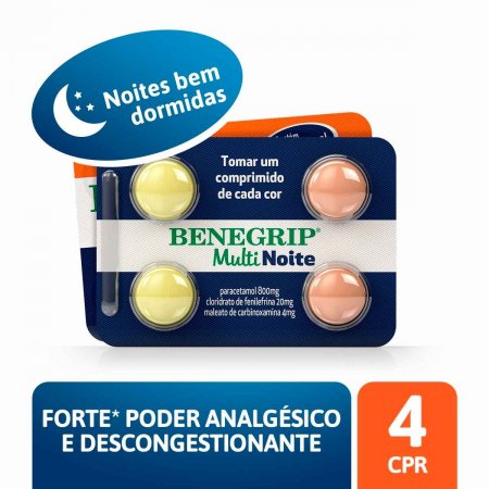 Benegrip Multi Noite 800mg + 20mg + 4mg com 4 comprimidos