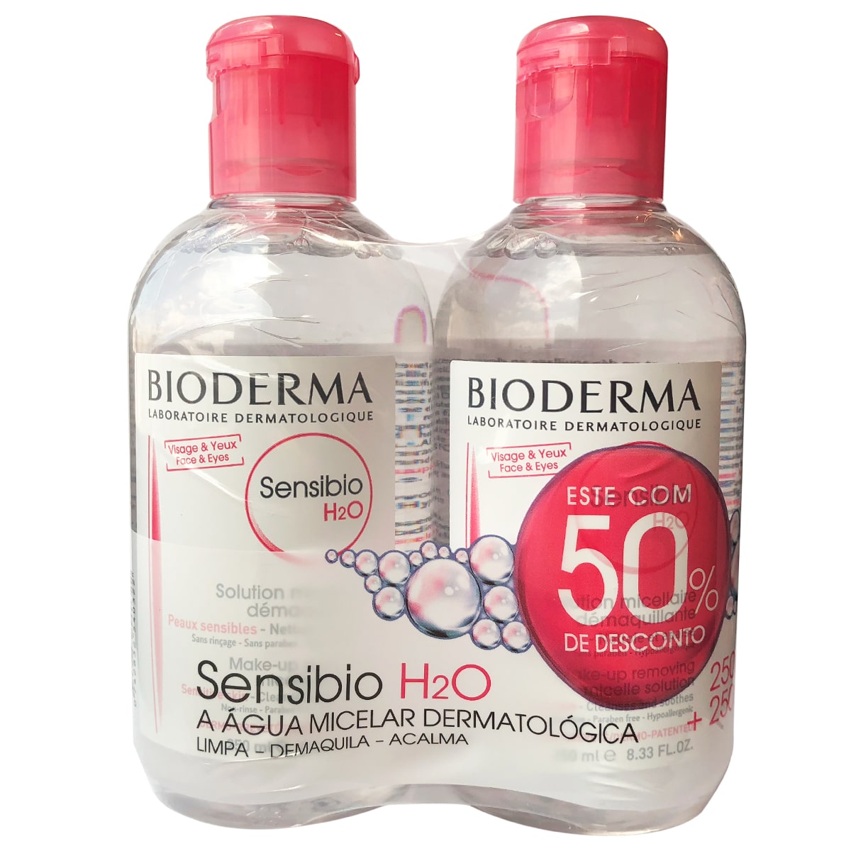 Kit Água Micelar Dermatólogica Bioderma Sensibio H2O com 2 unidades de 250ml cada Menor preço em Kit Água Micelar Dermatólogica Bioderma Sensibio H2O com 2 unidades de 250ml cada