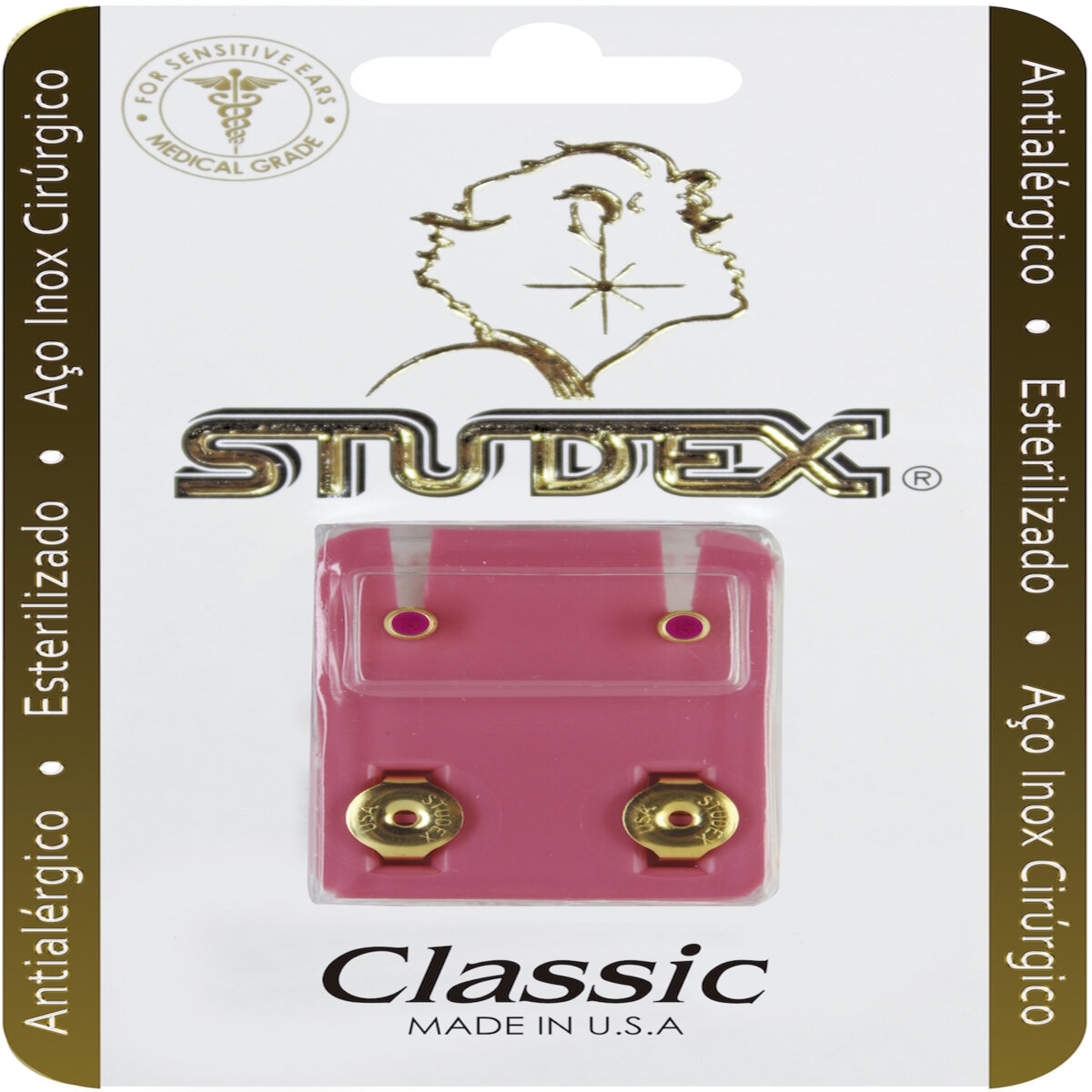 Brinco Antialérgico Studex Classic Rosa Pequeno Dourado - 1 Par 1 Par