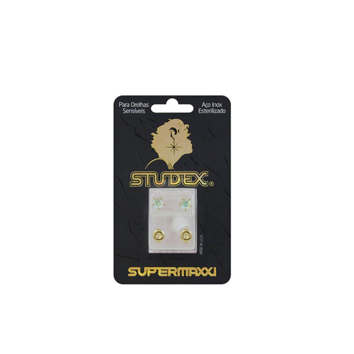 Brinco Studex Supermaxxi Dourado Pedra Cristal Espelhado com 1 par Menor preço em Brinco Studex Supermaxxi Dourado Pedra Cristal Espelhado com 1 par