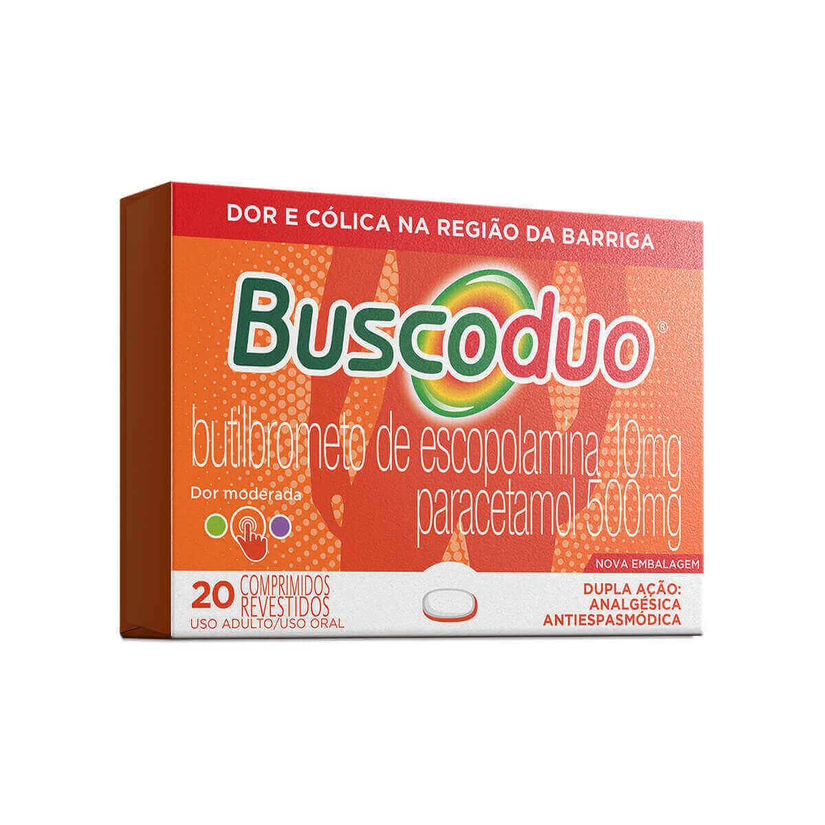 Buscoduo Paracetamol 500mg + Butilbrometo de Escopolamina 10mg 20 comprimidos Menor preço em Buscoduo Paracetamol 500mg + Butilbrometo de Escopolamina 10mg 20 comprimidos