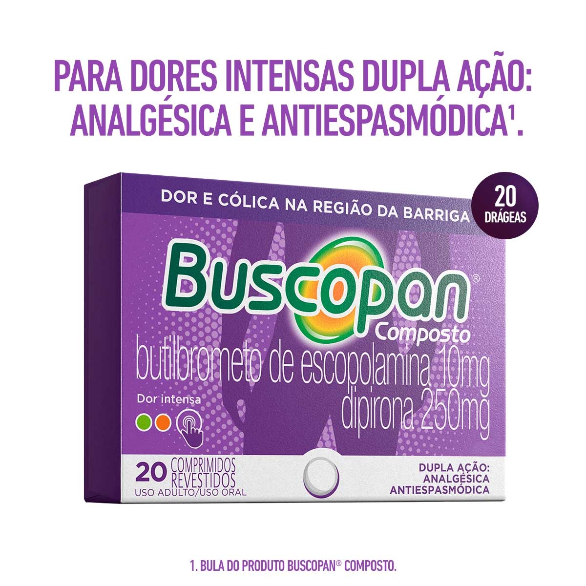 Buscopan Composto - Butilbrometo de  Escopolamina 10mg + Dipirona Sódica 250mg 20 comprimidos