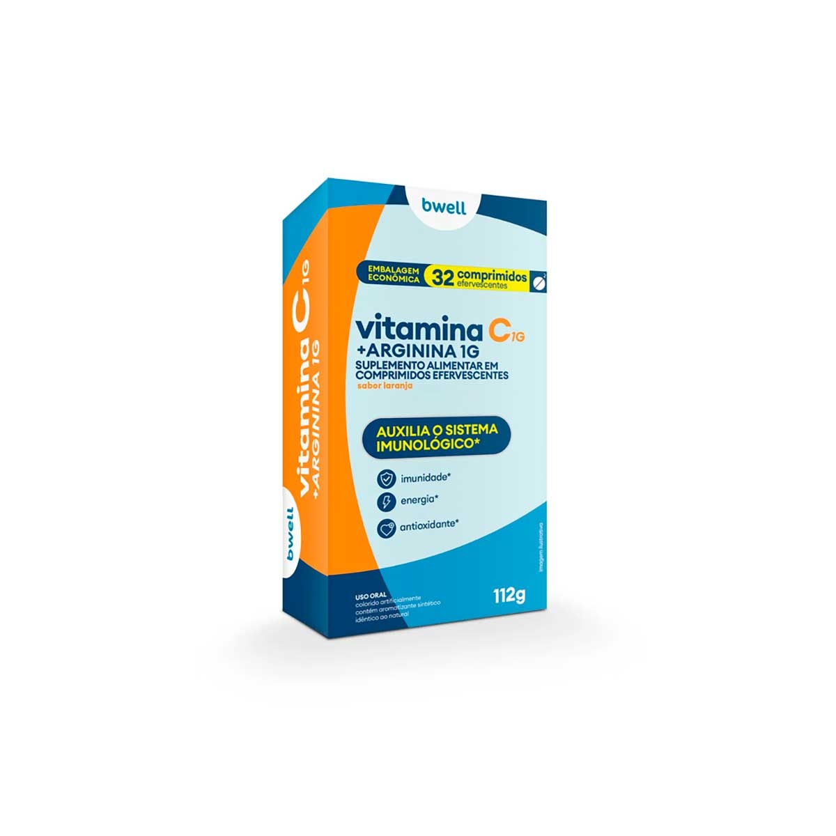 Suplemento Alimentar Vitamina C + Arginina bwell 32 comprimidos efervescentes
