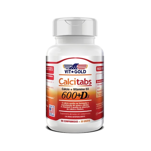 Calcitabs - Cálcio 600 mg + Vitamina D3 Vitgold com 90 Comprimidos