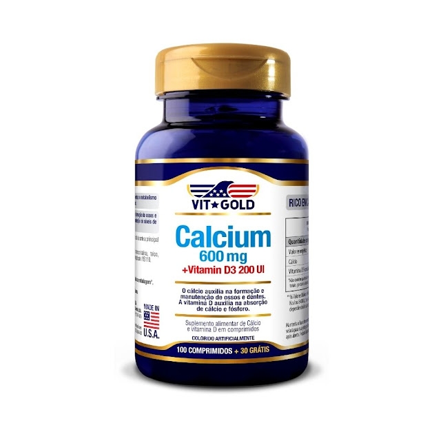 Cálcio 600 mg com Vitamina D3 Vitgold 100 comprimidos + 30 Grátis