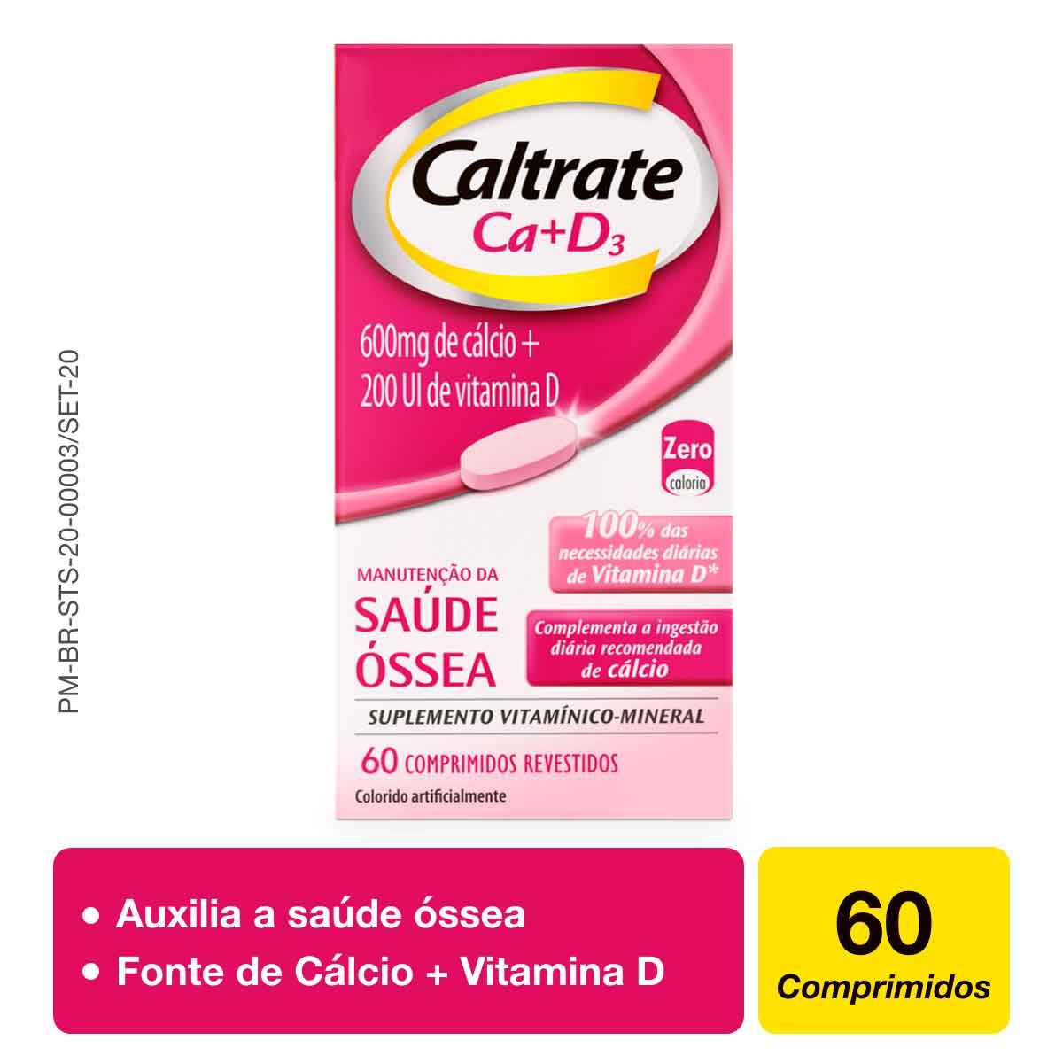 Caltrate Ca+D3 600mg + 200UI com 60 comprimidos | Droga Raia