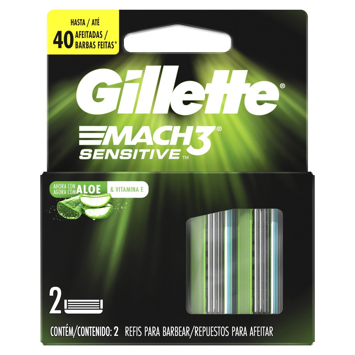 Carga para Aparelho de Barbear Gillette Mach3 Sensitive com 2 unidades