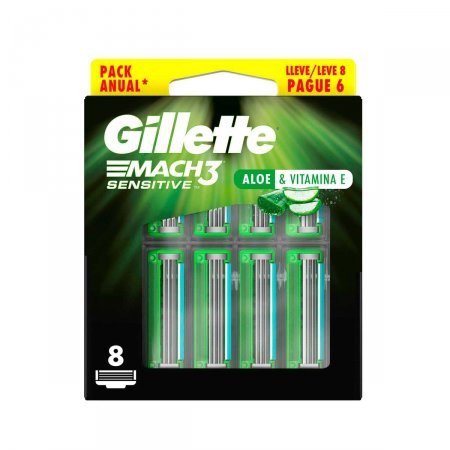 Carga para Aparelho de Barbear Gillette Mach3 Sensitive com 8 unidades