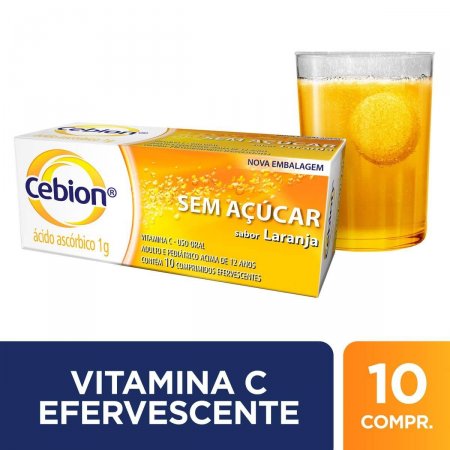 Vitamina C Cebion Sabor Laranja Sem Açúcar com 10 Comprimidos Efervescentes 