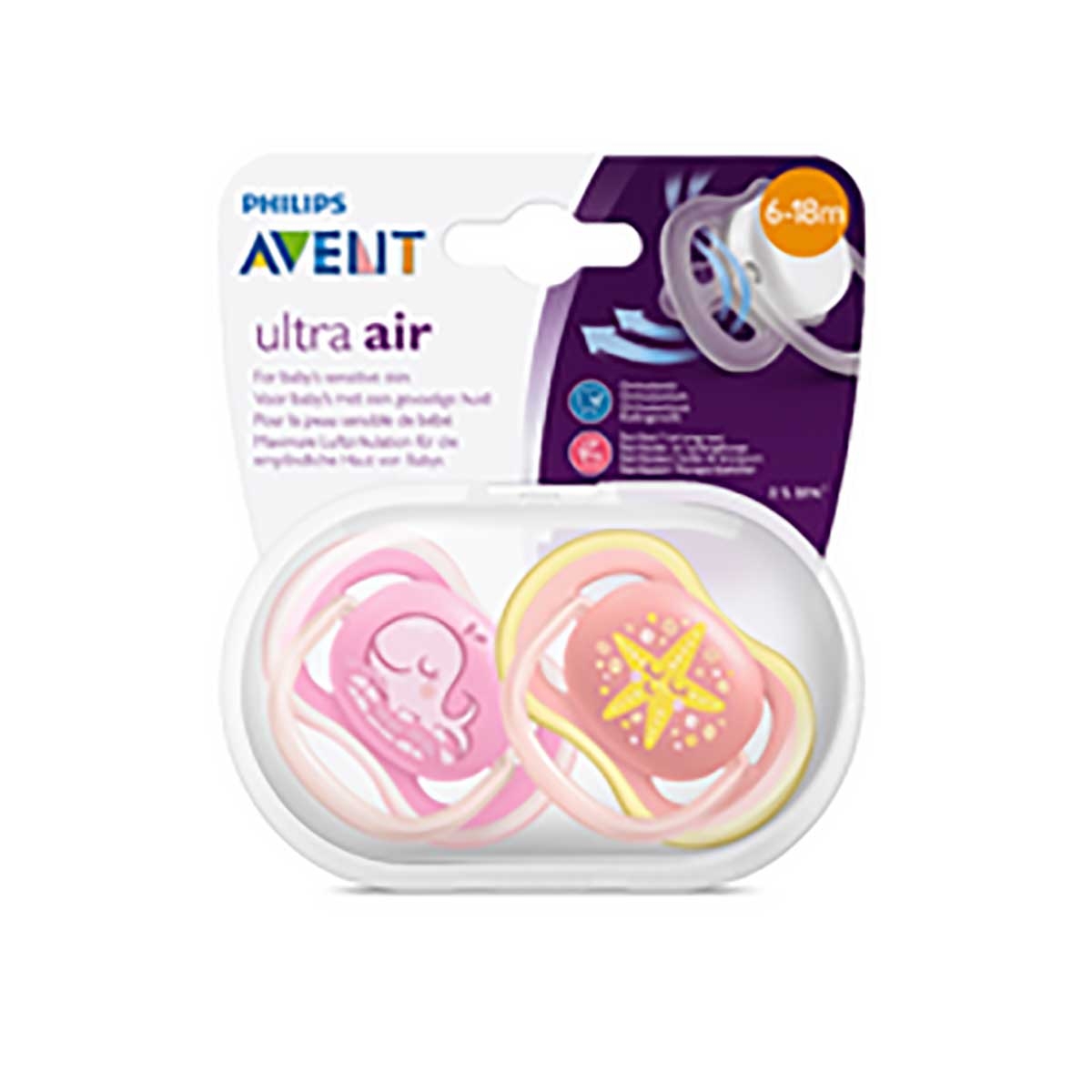 Chupeta Avent Ultra Air 6-18 Meses Baleia/Estrela 2 Unidades Menor preço em Chupeta Avent Ultra Air 6-18 Meses Baleia/Estrela 2 Unidades