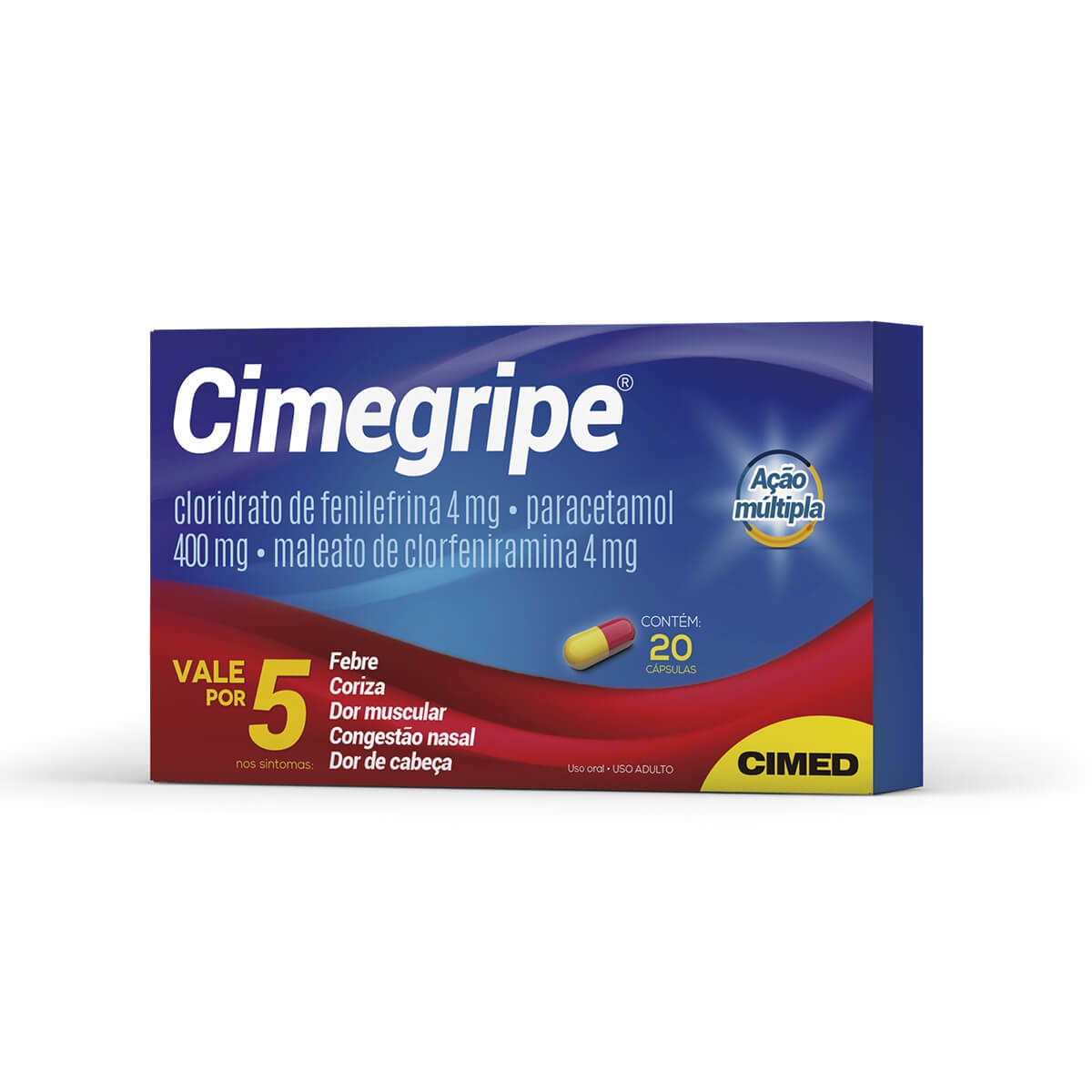 Cimegripe 4mg + 400mg + 4mg 20 cápsulas: preço e como usar | Droga Raia