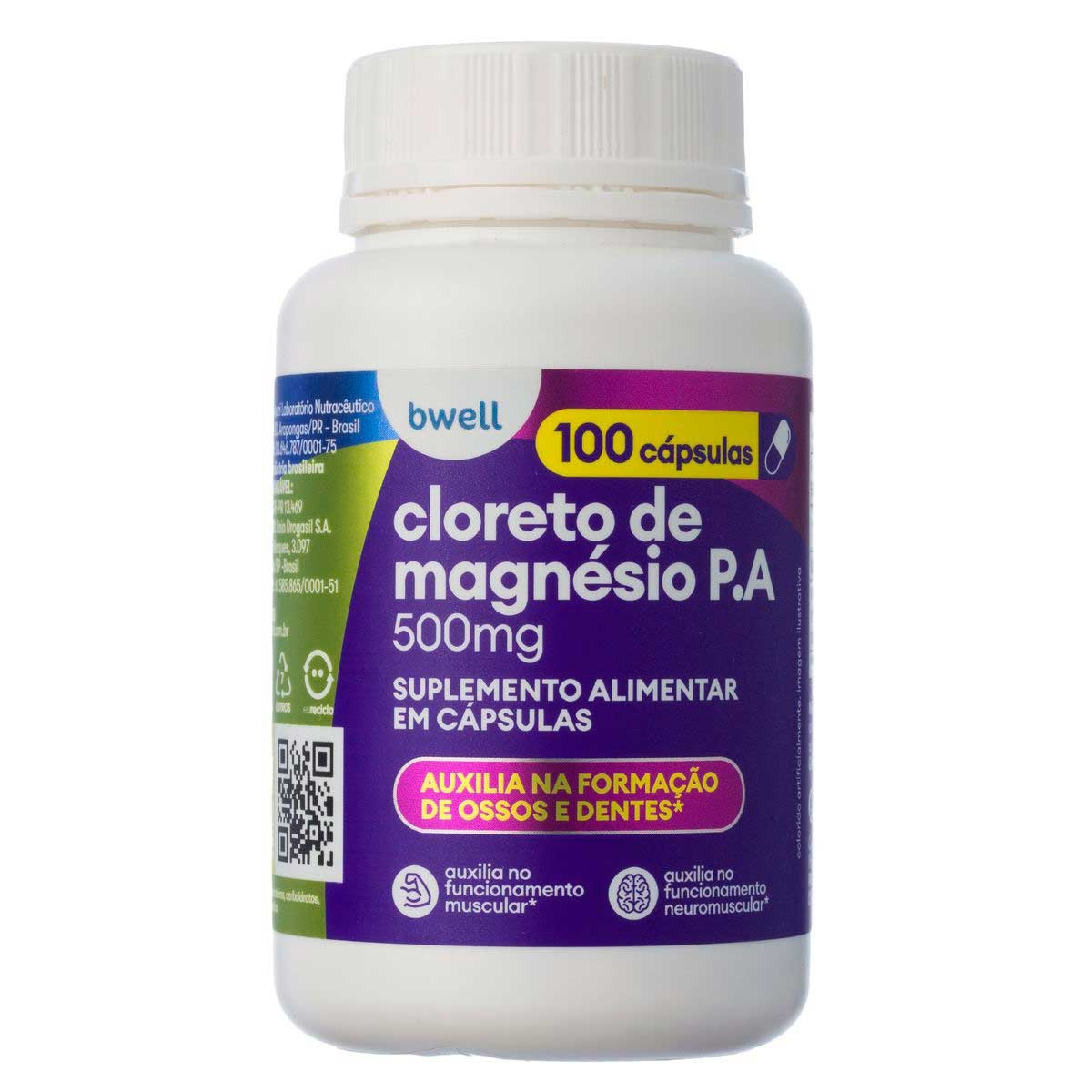 Cloreto de Magnésio P.A 500mg bwell 100 cápsulas Menor preço em Cloreto de Magnésio P.A 500mg bwell 100 cápsulas