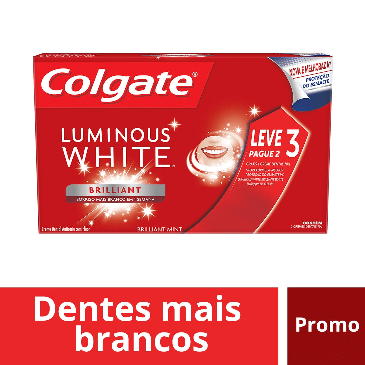 Kit Pasta de Dente Colgate Luminous White Brilliant White com 3 Unidades de 70g cada Menor preço em Kit Pasta de Dente Colgate Luminous White Brilliant White com 3 Unidades de 70g cada