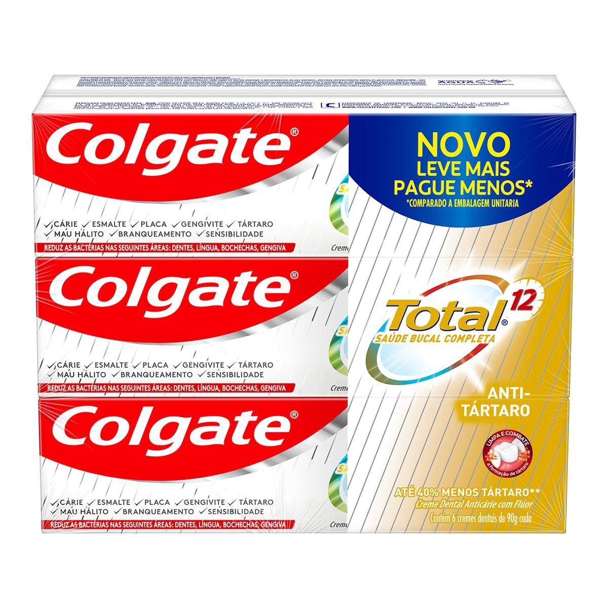 Pasta de Dente Colgate Total 12 Anti-Tártaro 6 unidades com 90g cada Menor preço em Pasta de Dente Colgate Total 12 Anti-Tártaro 6 unidades com 90g cada