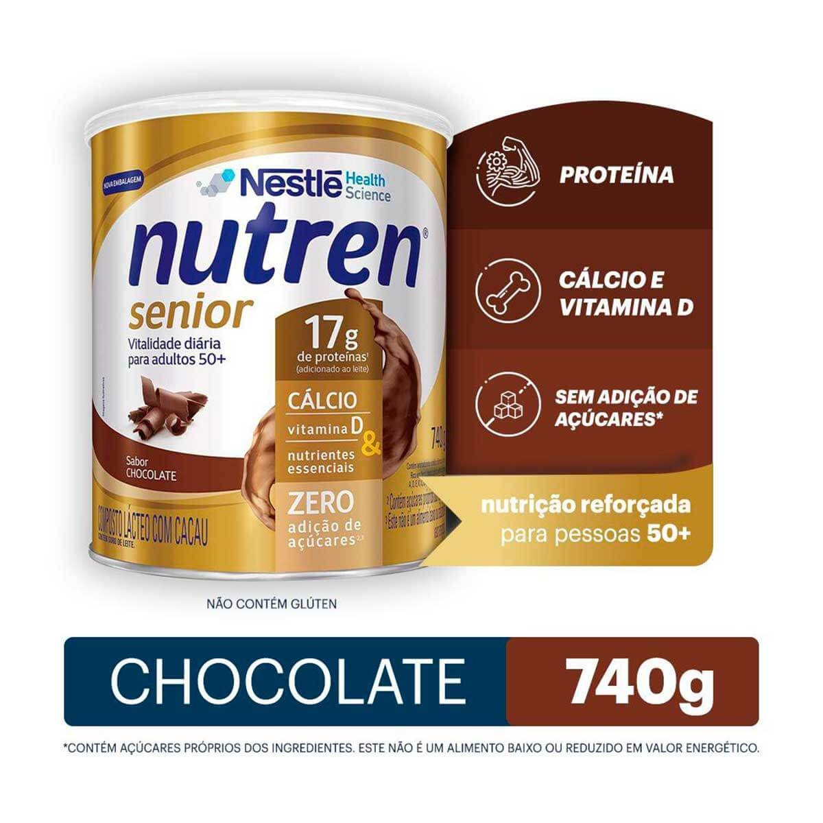 Suplemento Alimentar Nutren Senior 50+ Sabor Chocolate com 740g Menor preço em Suplemento Alimentar Nutren Senior 50+ Sabor Chocolate com 740g