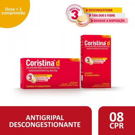 Coristina D 400mg + 1mg + 10mg + 30mg com 8 comprimidos