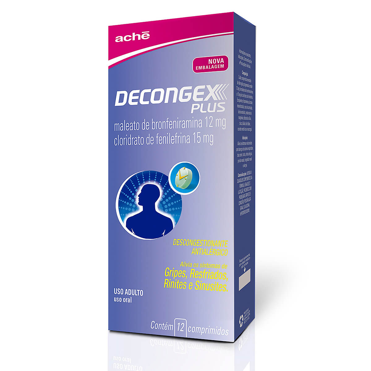 Decongex Plus Maleato de Clorfeniramina 12mg + Cloridrato Fenillefrina 15mg 12 comprimidos