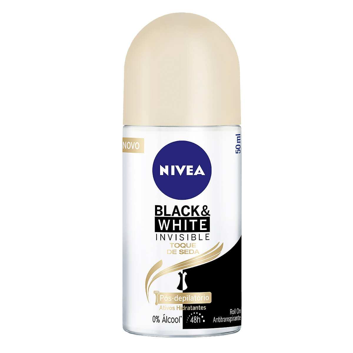 Desodorante Antitranspirante Roll On Nivea Invisible Black & White Toque de Seda 50ml