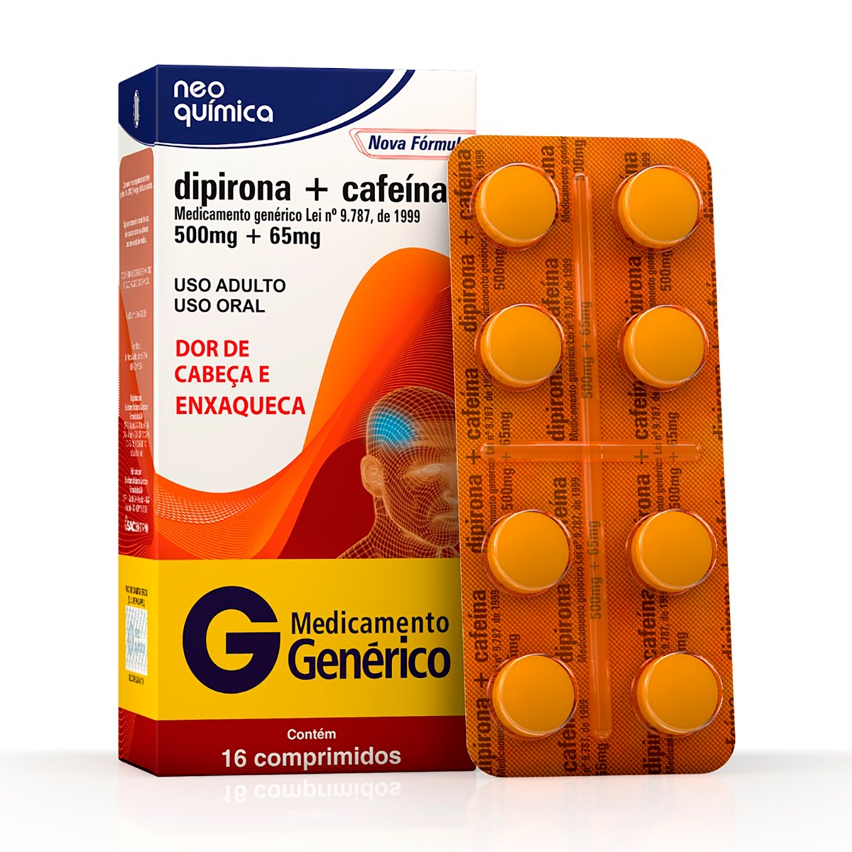 Dipirona 500mg + Cafeína 65mg 16 comprimidos Neo Química Genérico