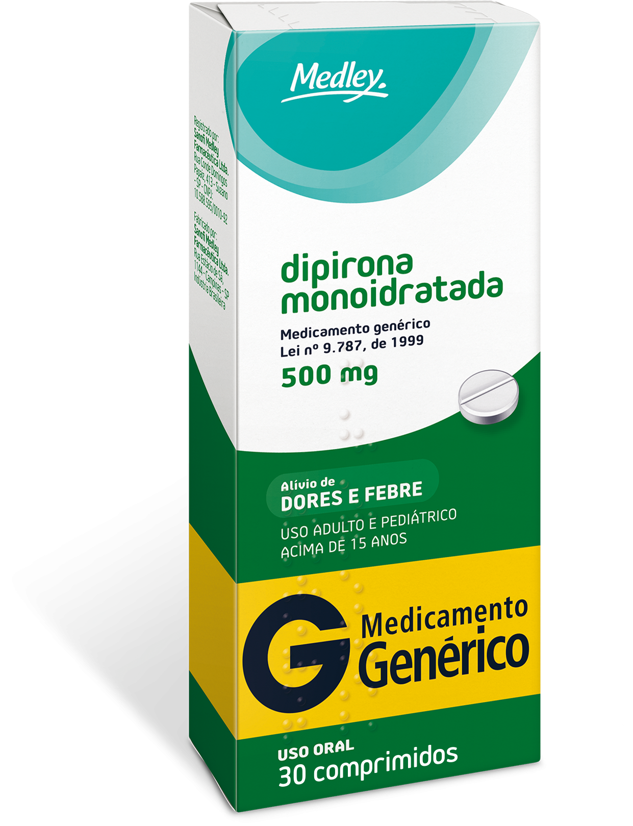 Dipirona Monoidratada 500mg 30 comprimidos - Medley - Genérico | Droga Raia
