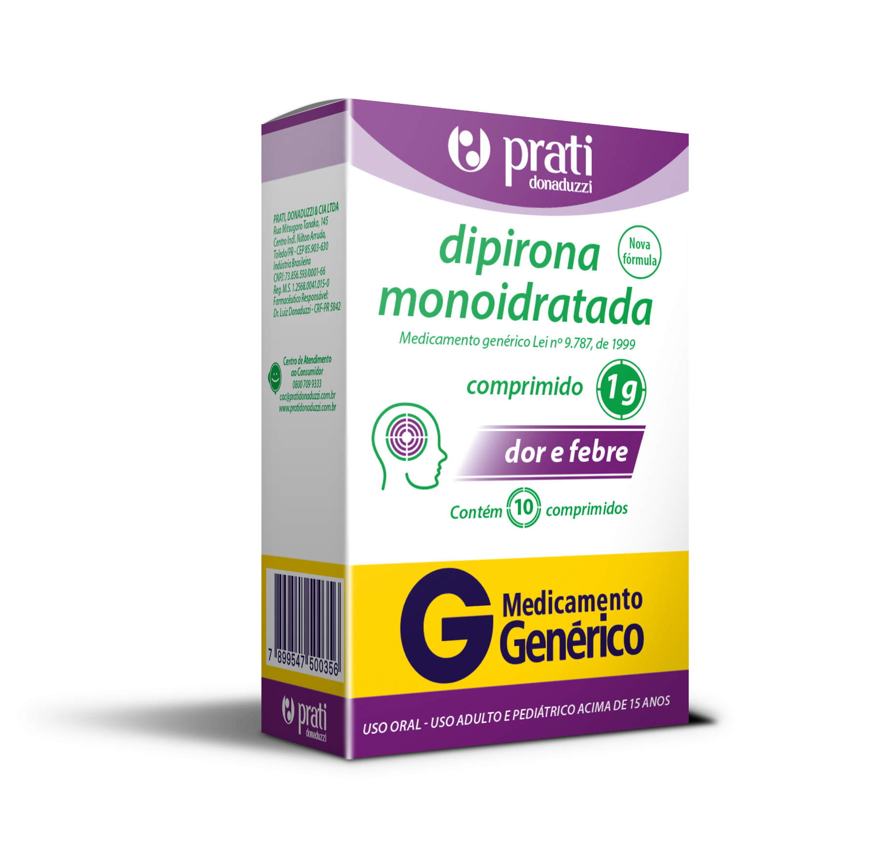 Dipirona Monohidratada 1g 10 Comprimidos Prati Genérico