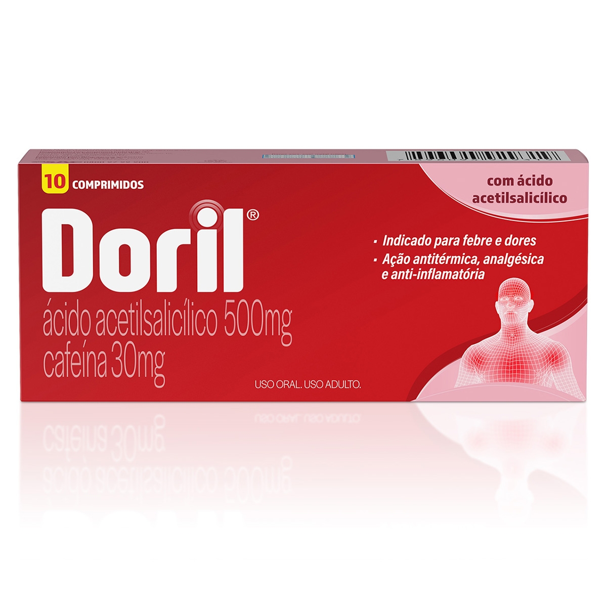 Doril Ácido Acetilsalicílico 500mg + Cafeína 30mg - 10 comprimidos