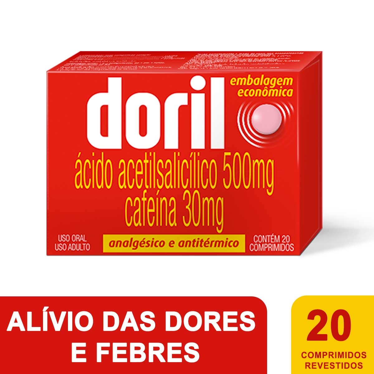 Doril Acido Acetilsalicilico 500mg + Cafeína 30mg 20 comprimidos