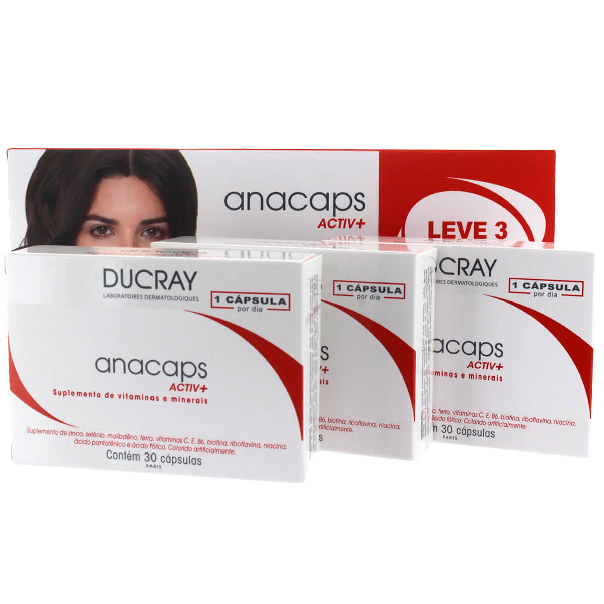 Suplemento de Vitaminas e Minerais Ducray Anacaps Activ+ 90 Cápsulas