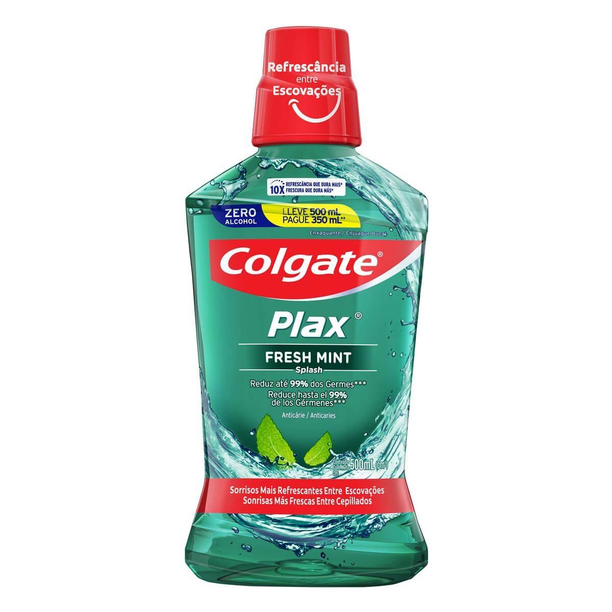 Enxaguante Antisséptico Bucal Colgate Plax Fresh Mint Sem Álcool com 500ml Menor preço em Enxaguante Antisséptico Bucal Colgate Plax Fresh Mint Sem Álcool com 500ml