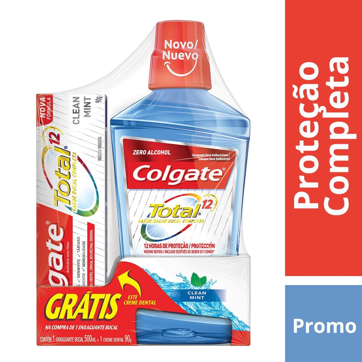 Kit Enxaguante Bucal Colgate Total 12 Clean Mint com 500ml Grátis Pasta Dental Total 12 com 90g Menor preço em Kit Enxaguante Bucal Colgate Total 12 Clean Mint com 500ml Grátis Pasta Dental Total 12 com 90g