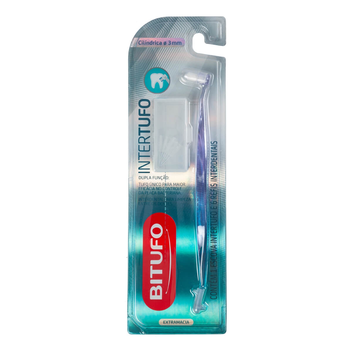 Escova de Dente Bitufo Intertufo Cilíndrica com 1 Unidade + 6 Refis Interdentais 1 Unidade