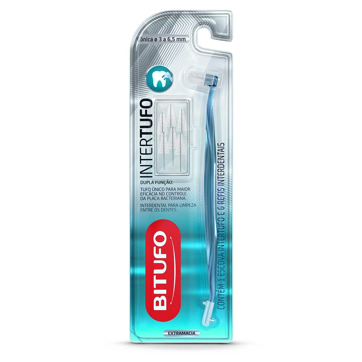 Escova de Dente Bitufo Intertufo Cônica 1 Unidade + 6 Refis ...