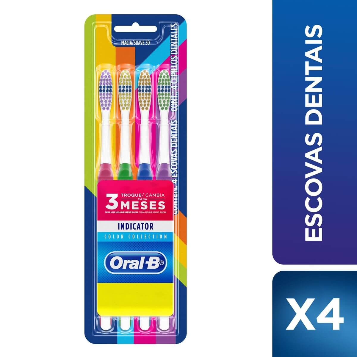 Escova de Dente Oral-B Indicator Color Collection Macia com 4 unidades Menor preço em Escova de Dente Oral-B Indicator Color Collection Macia com 4 unidades