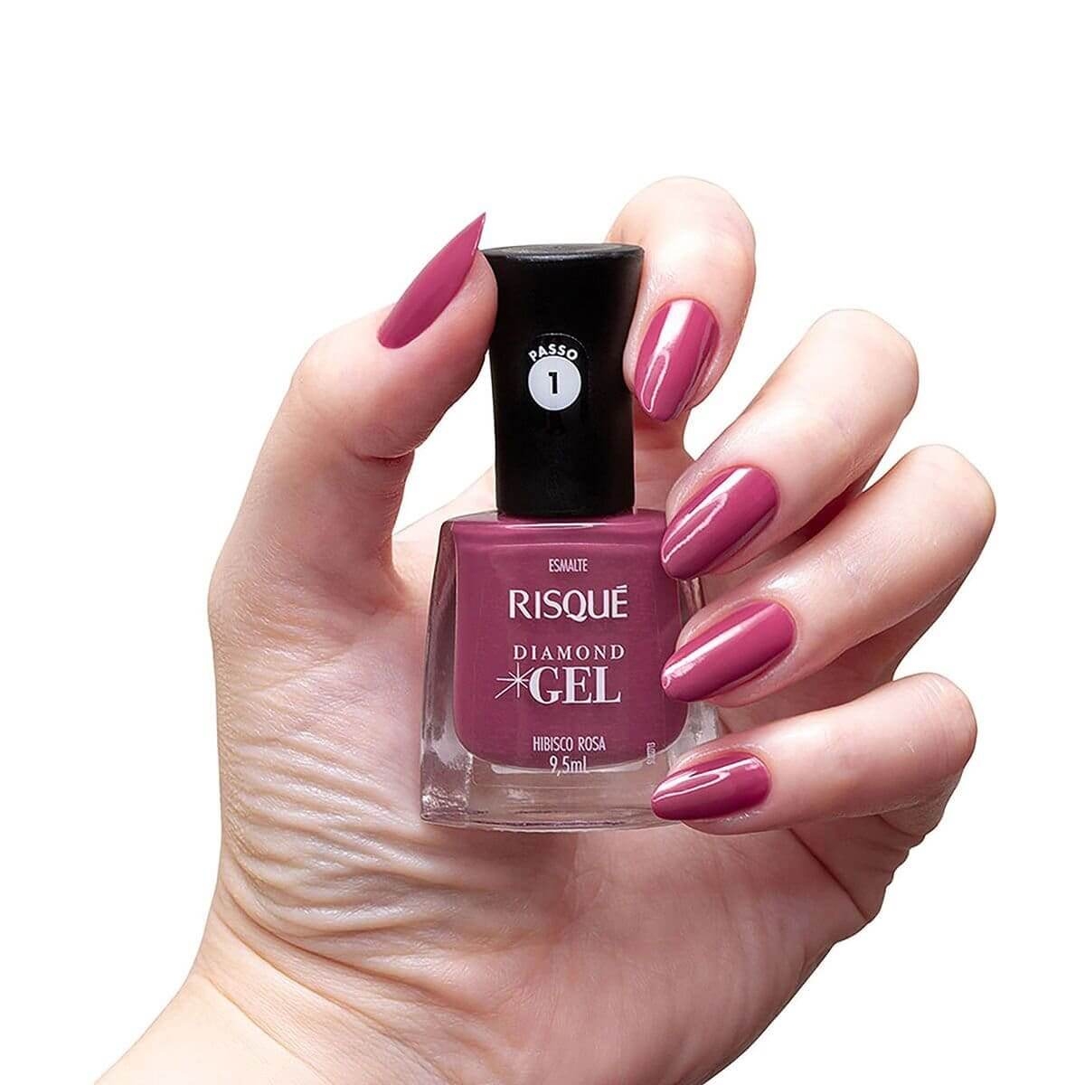 Esmalte Risqué Diamond Gel Hibisco Rosa Hipoalergênico com 9,5ml 9,5ml ...