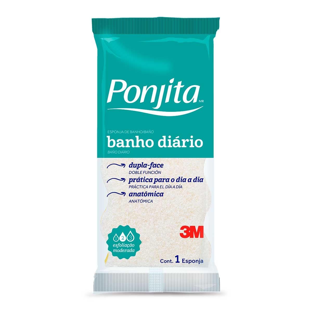 Esponja de Banho Dupla Face Ponjita 3M com 1 unidade