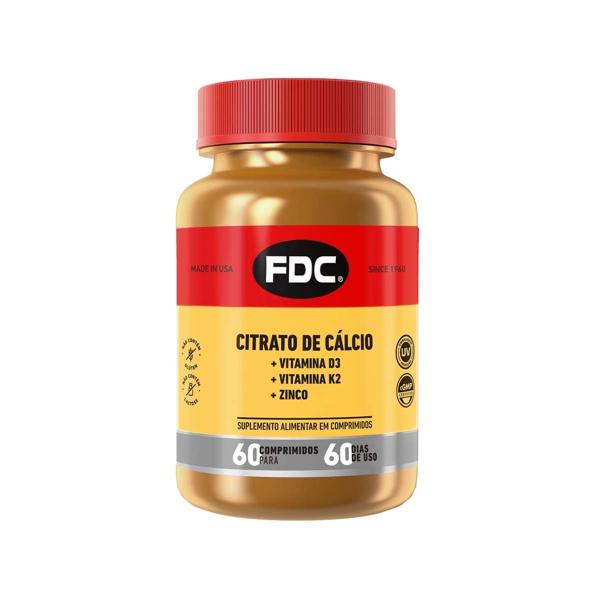 Suplemento Alimentar FDC Citrato de Cálcio + D3 + K2 + Zinco com 60 Comprimidos