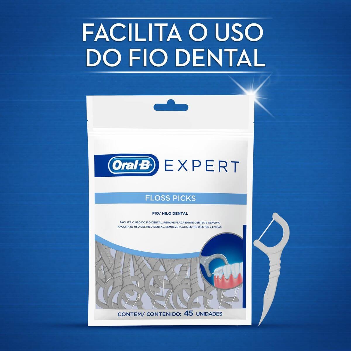 Fio Dental com Haste OralB Expert Floss Picks com 45 unidades Droga Raia