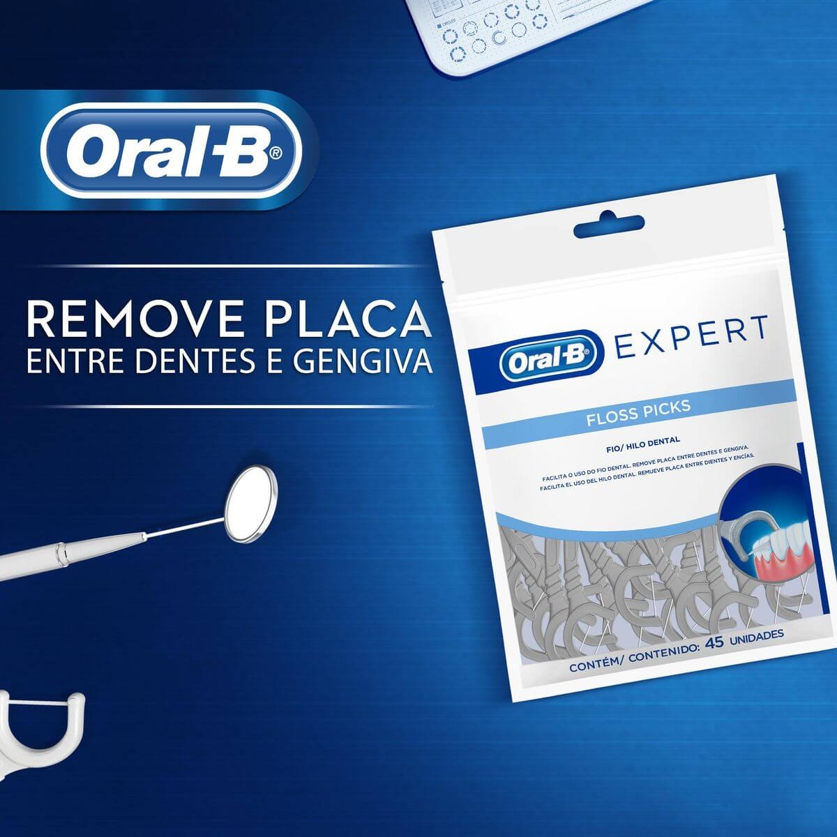 Fio Dental com Haste OralB Expert Floss Picks com 45 unidades Droga Raia