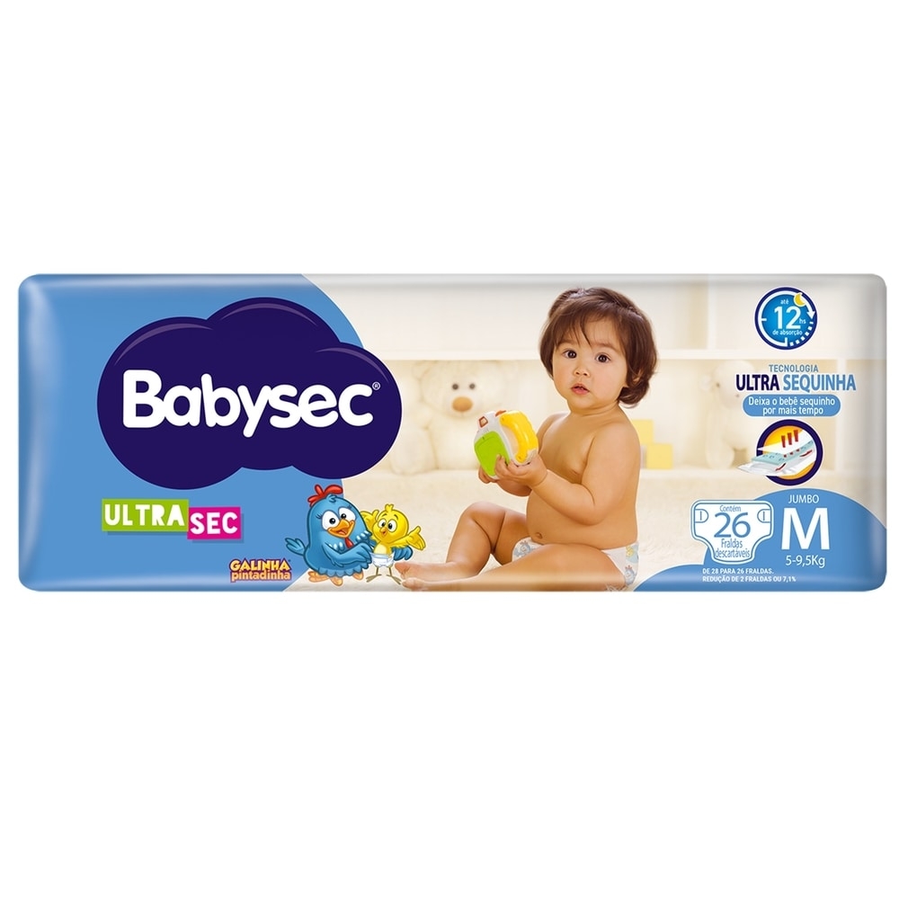 Fralda Babysec UltraSec Galinha Pintadinha Jumbo M - 26 Unidades