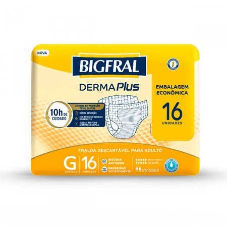 Fralda Descartável para Adulto Bigfral Derma Plus G com 16 Unidades
