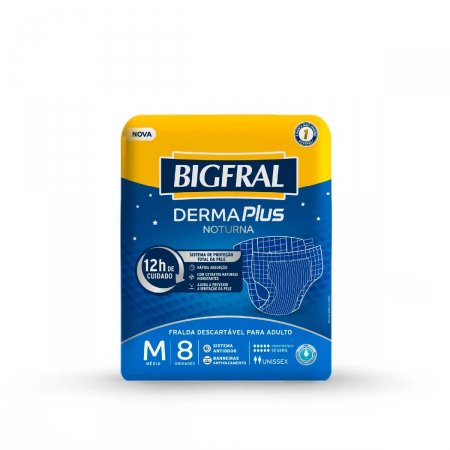 Fralda Geriátrica Bigfral Derma Plus Noturna M com 8 unidades