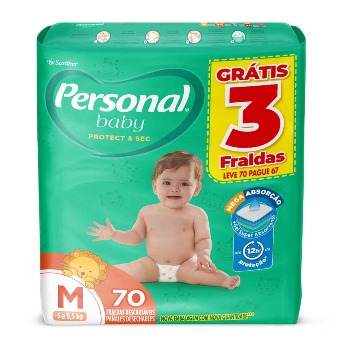 Fralda Personal Baby Protect & Sec M - 70 Unidades 70 Unidades