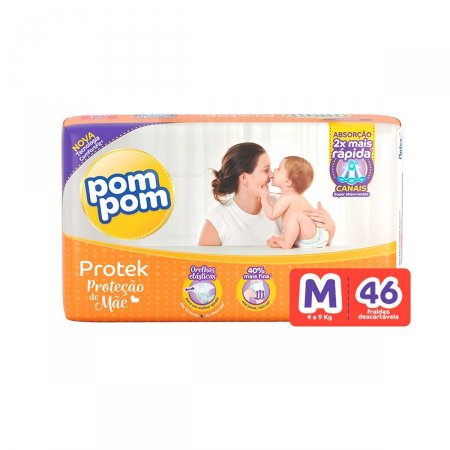 Fralda Pom Pom Protek Proteção de Mãe Tamanho M com 46 unidades