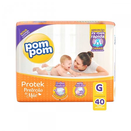 Fralda Pom Pom Protek Proteção de Mãe Tamanho G com 40 unidades