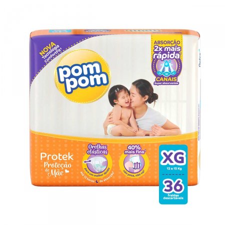 Fralda Pom Pom Protek Proteção de Mãe Tamanho XG com 36 unidades
